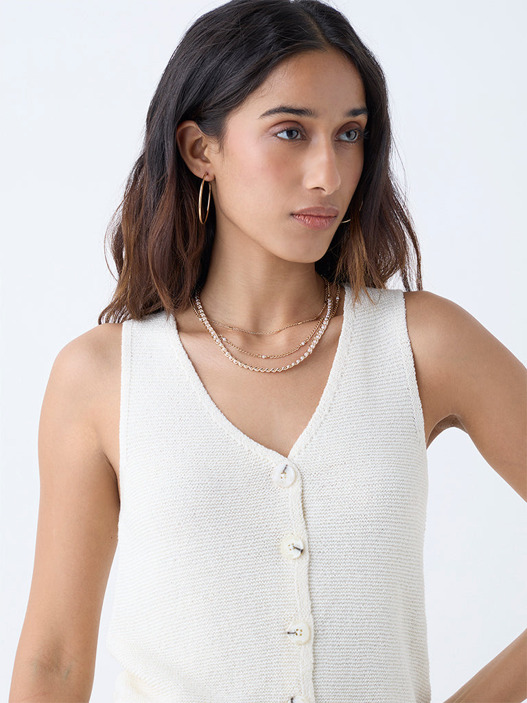 LOV White Knit-Textured Top - Image 3