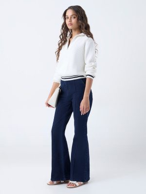 LOV Off-White Ribbed Quarter-Zip Top