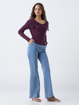 LOV Plum Ribbed Textured Top