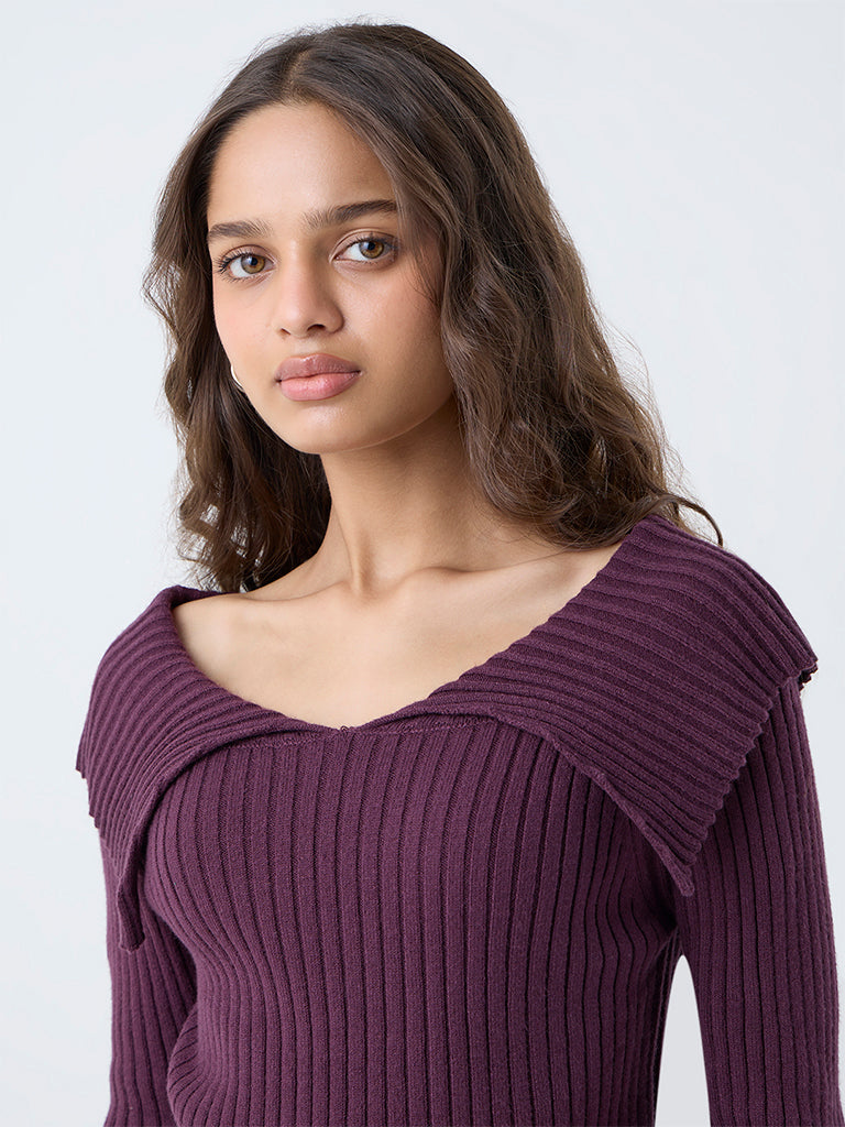 LOV Plum Ribbed Textured Top - Image 3
