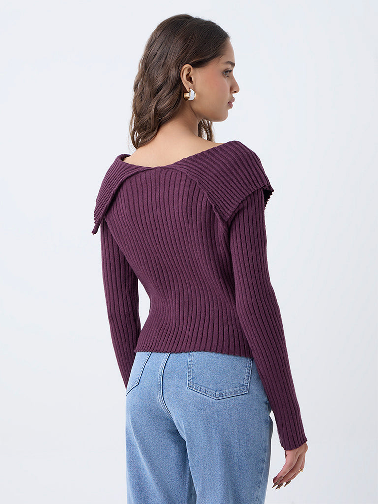 LOV Plum Ribbed Textured Top - Image 4
