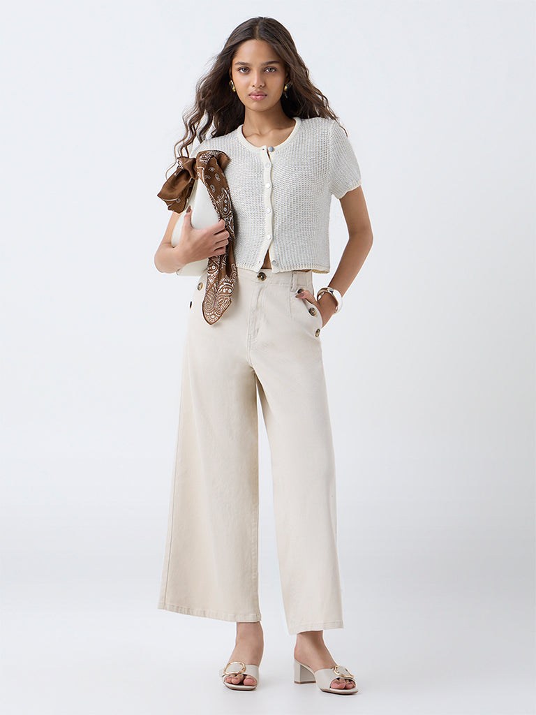 LOV Ivory Knit-Textured Cardigan - Image 2