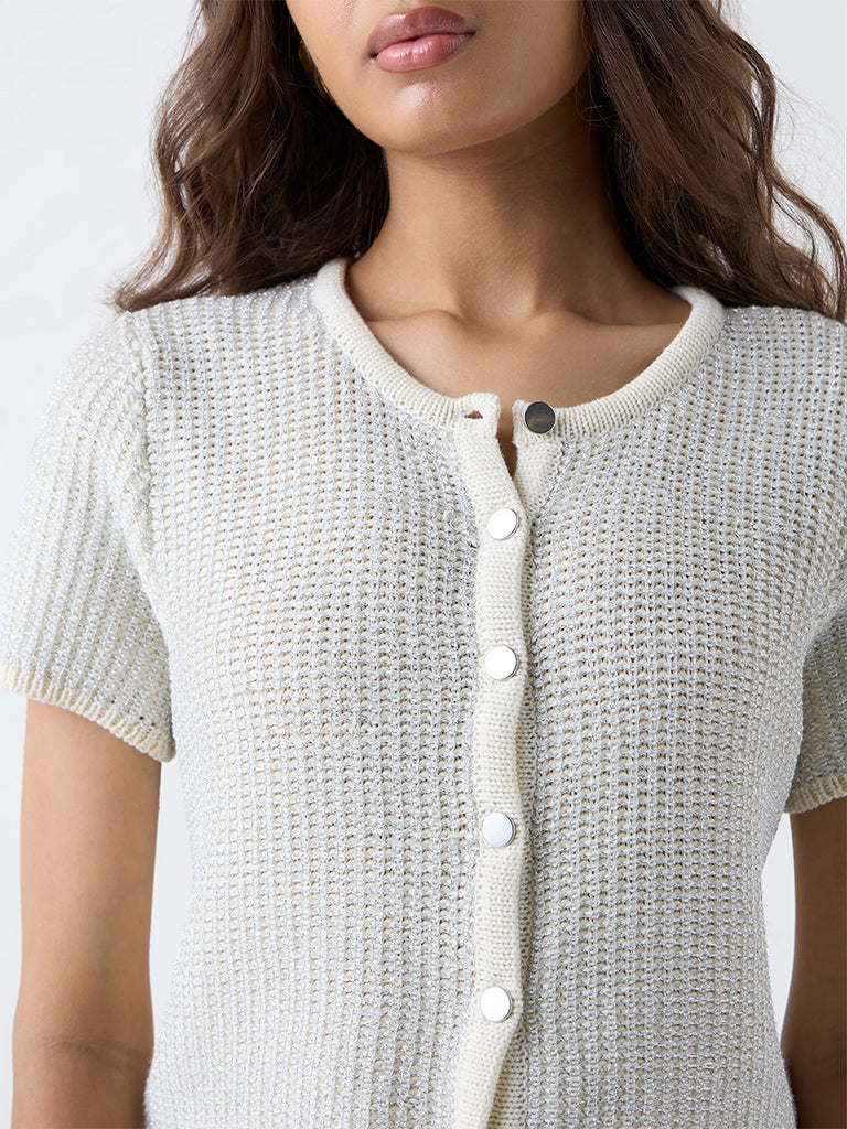 LOV Ivory Knit-Textured Cardigan - Image 3