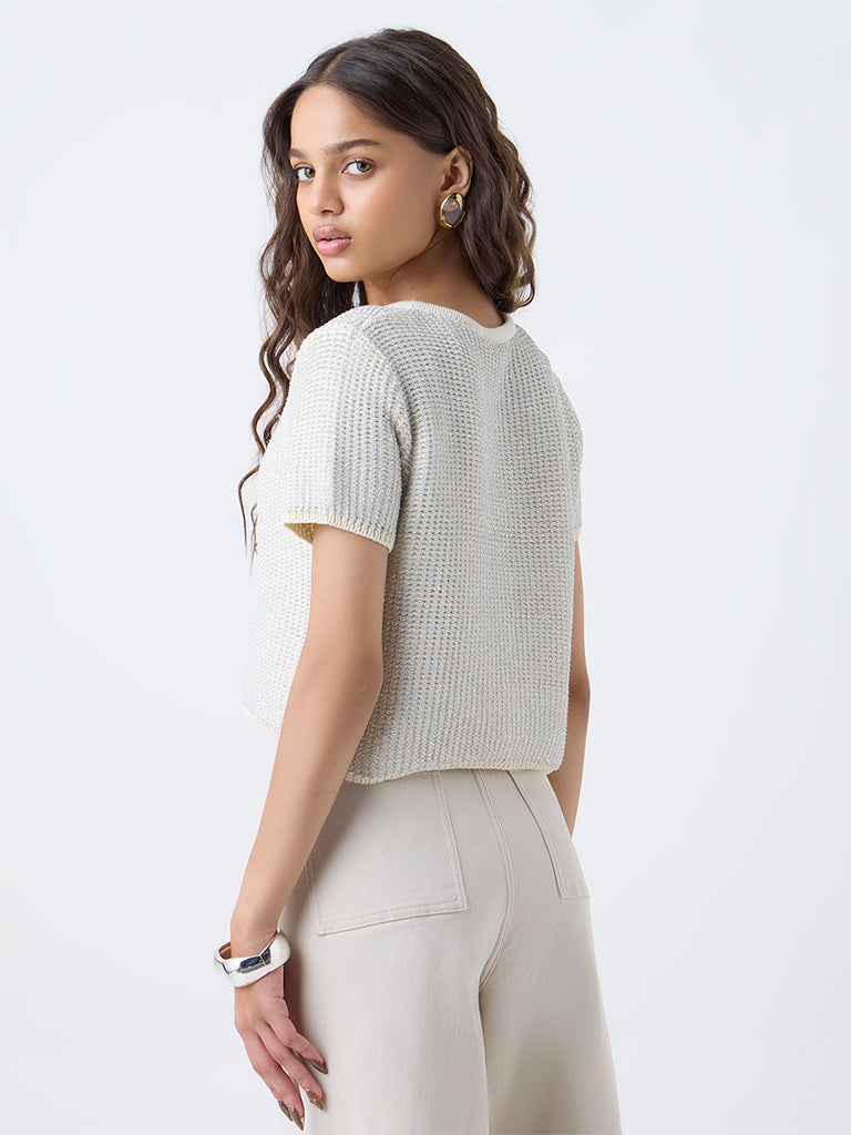 LOV Ivory Knit-Textured Cardigan - Image 4