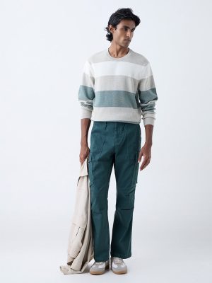 WES Casuals Teal Relaxed-Fit Mid-Rise Cotton Pants