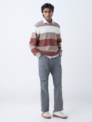 WES Casuals Grey Relaxed-Fit Mid-Rise Pants