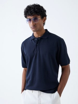 WES Casuals Navy Relaxed-Fit Cotton-Blend Polo T-Shirt