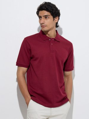 WES Casuals Wine Relaxed-Fit Cotton-Blend Polo T-Shirt