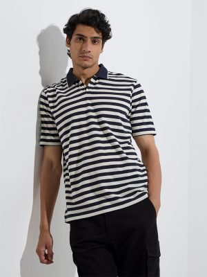 WES Casuals Navy Relaxed-Fit Cotton-Blend Polo T-Shirt