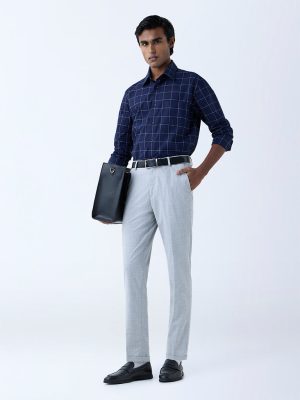 WES Formals Grey Relaxed-Fit Mid-Rise Trousers