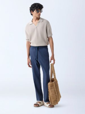 ETA Navy Solid Relaxed-Fit Mid-Rise Cotton Chinos
