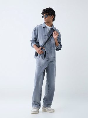 Nuon Grey Washed Loose-Fit Mid-Rise Jeans