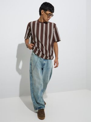 Nuon Light Blue Washed Barrel-Fit Mid-Rise Jeans