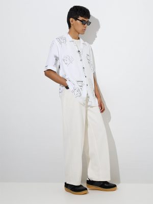 Nuon White Barrel-Fit Mid-Rise Jeans