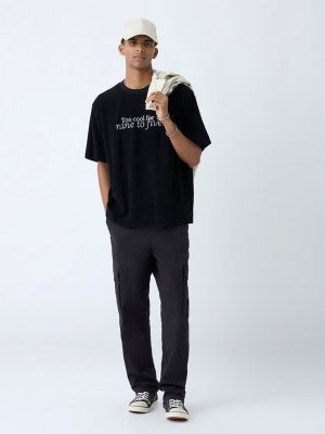 Nuon Black Relaxed-Fit Mid-Rise Cotton-Blend Cargo Pants