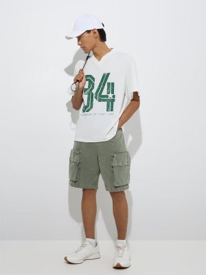 Nuon White Numerical Printed Relaxed-Fit T-Shirt