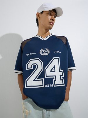 Nuon Navy Numerical Design Relaxed-Fit T-Shirt