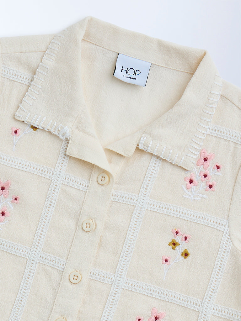 HOP Kids Cream Floral Embroidered Cotton Shirt - Image 3
