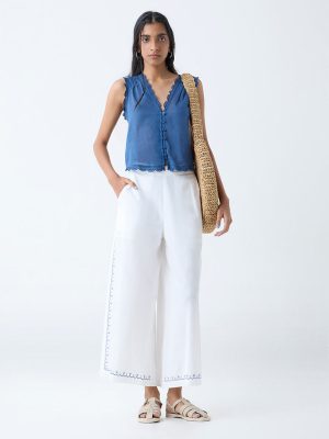 Bombay Paisley Indigo Scallop Detailed Cotton Top