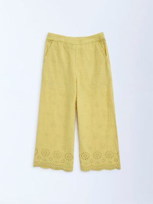 Utsa Kids Yellow Schiffli Detailed Cotton Ethnic Pants - (2-8yrs)