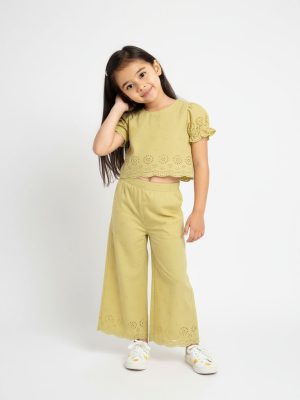 Utsa Kids Yellow Schiffli Design Cotton Ethnic Top - (2-8yrs)