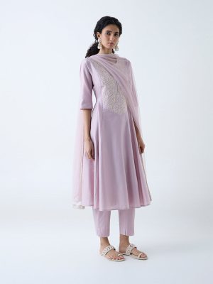 Vark Lilac Paisley Embroidered Anarkali Ethnic Set