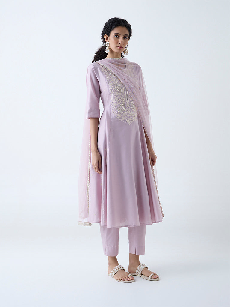 Vark Lilac Paisley Embroidered Anarkali Ethnic Set