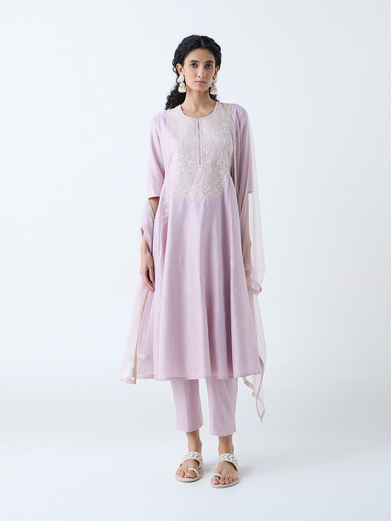 Vark Lilac Paisley Embroidered Anarkali Ethnic Set - Image 2