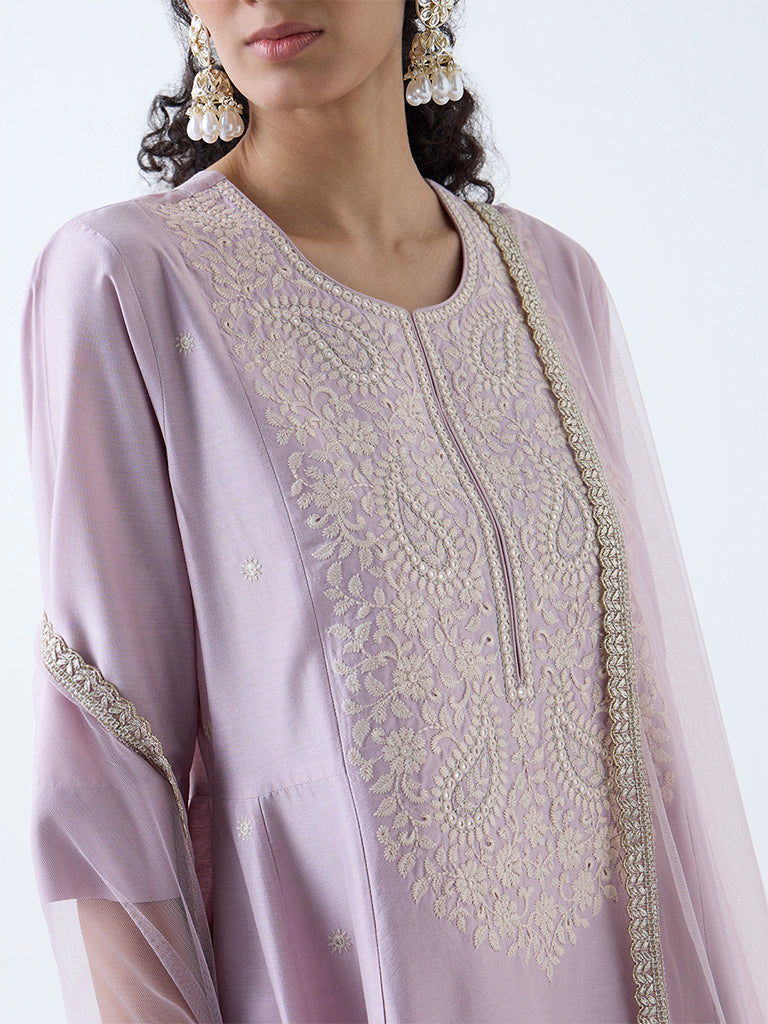 Vark Lilac Paisley Embroidered Anarkali Ethnic Set - Image 3