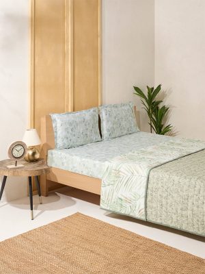 Westside Home Sage Leaf Design Reversible Quilted Queen Bed Comforter