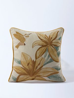 Westside Home Mustard Floral Embroidered Cushion Cover