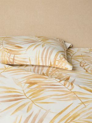 Westside Home Mustard Leaf Printed King Bed Sheet Set