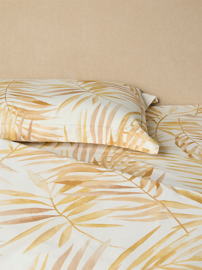 Westside Home Mustard Leaf Printed King Bed Sheet Set