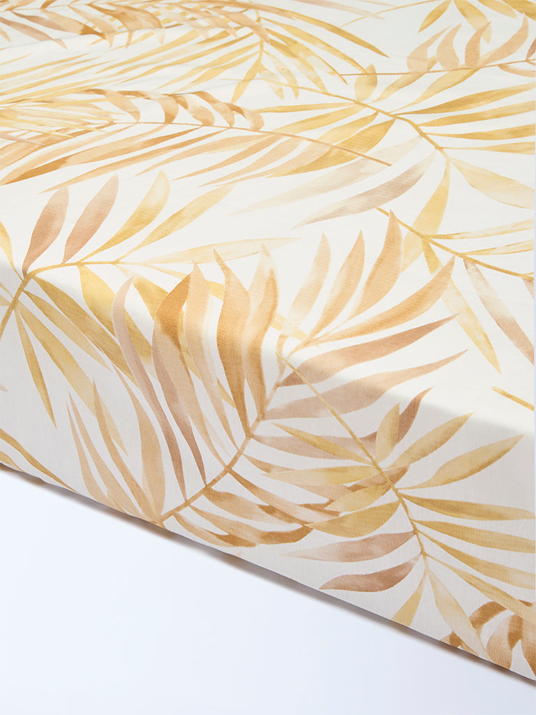 Westside Home Mustard Leaf Printed King Bed Sheet Set - Image 2