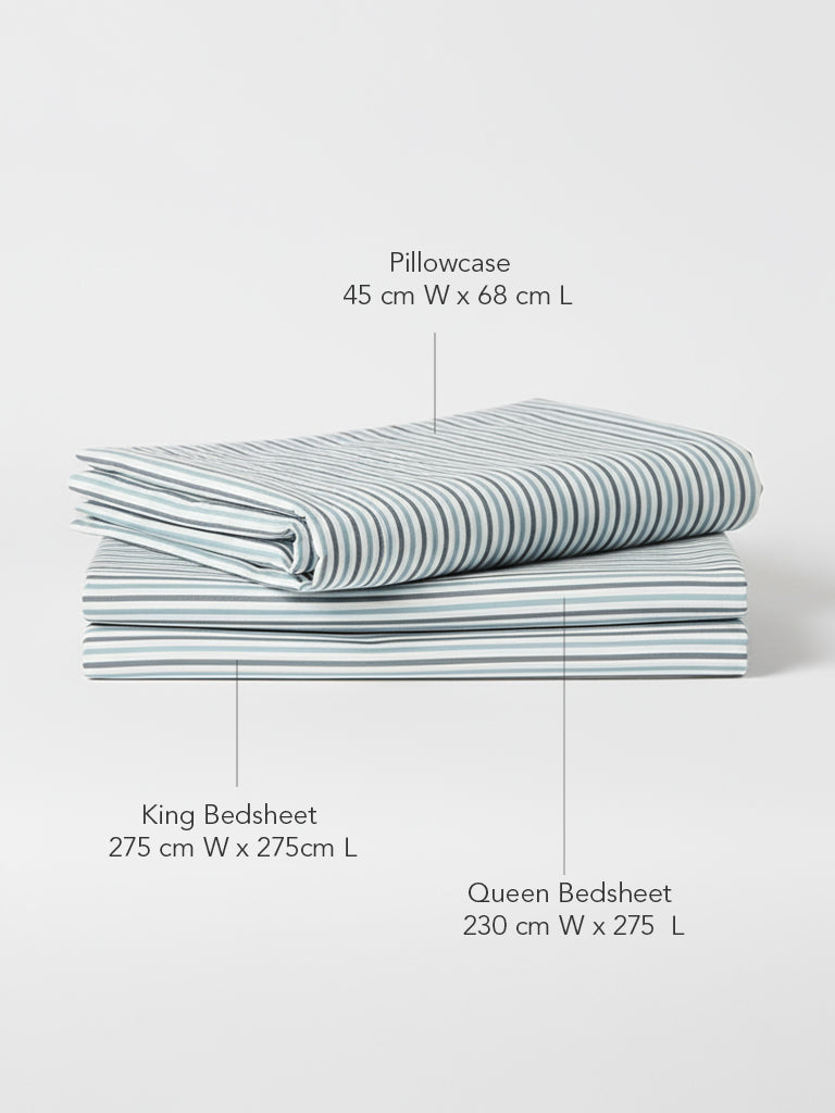 Westside Home Dusty Blue Stripe Pattern King Bed Sheet Set - Image 4