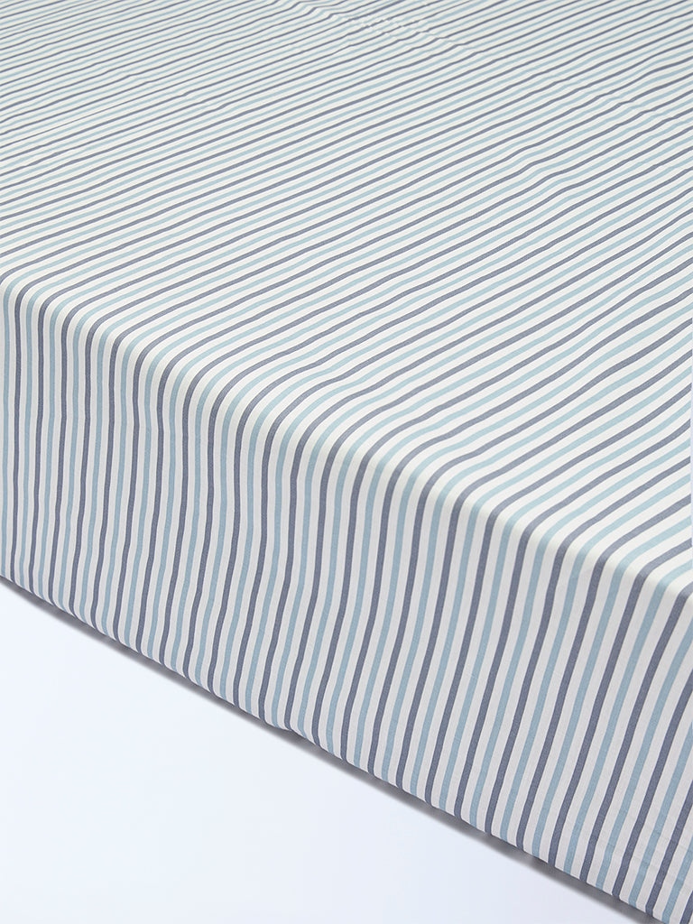 Westside Home Dusty Blue Stripe Pattern King Bed Sheet Set - Image 2