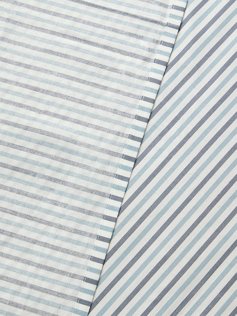 Westside Home Dusty Blue Stripe Pattern King Bed Sheet Set - Image 3