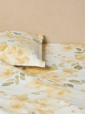 Westside Home Mustard Floral Pattern Queen Bed Sheet Set