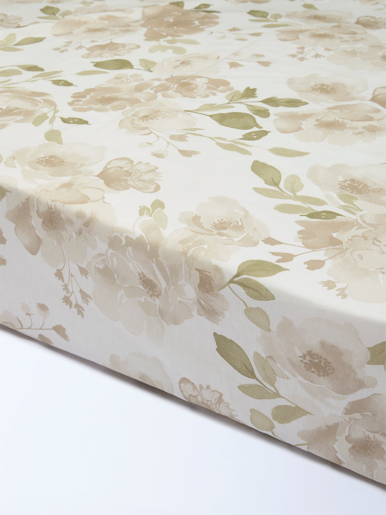 Westside Home Brown Floral Design Queen Bed Sheet Set - Image 2