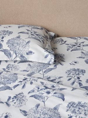 Westside Home Dusty Blue Foliage Pattern King Bed Sheet Set