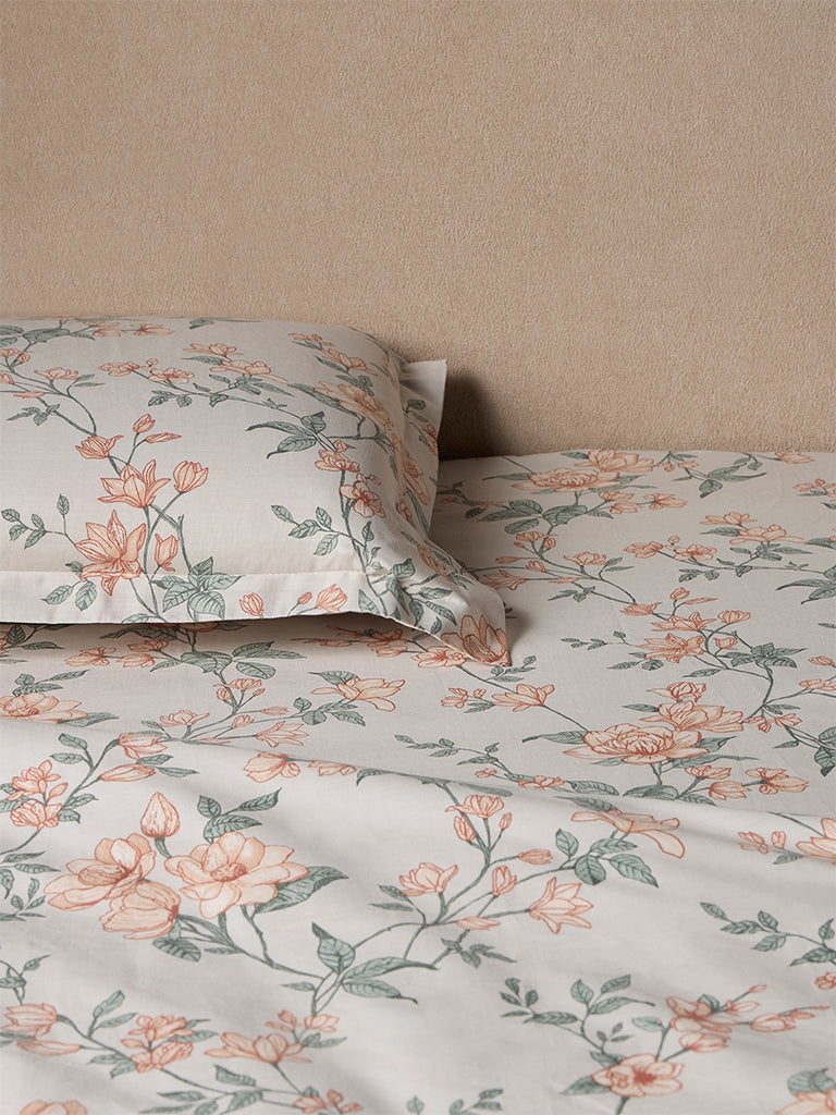 Westside Home Orange Botanical Design King Bed Sheet Set