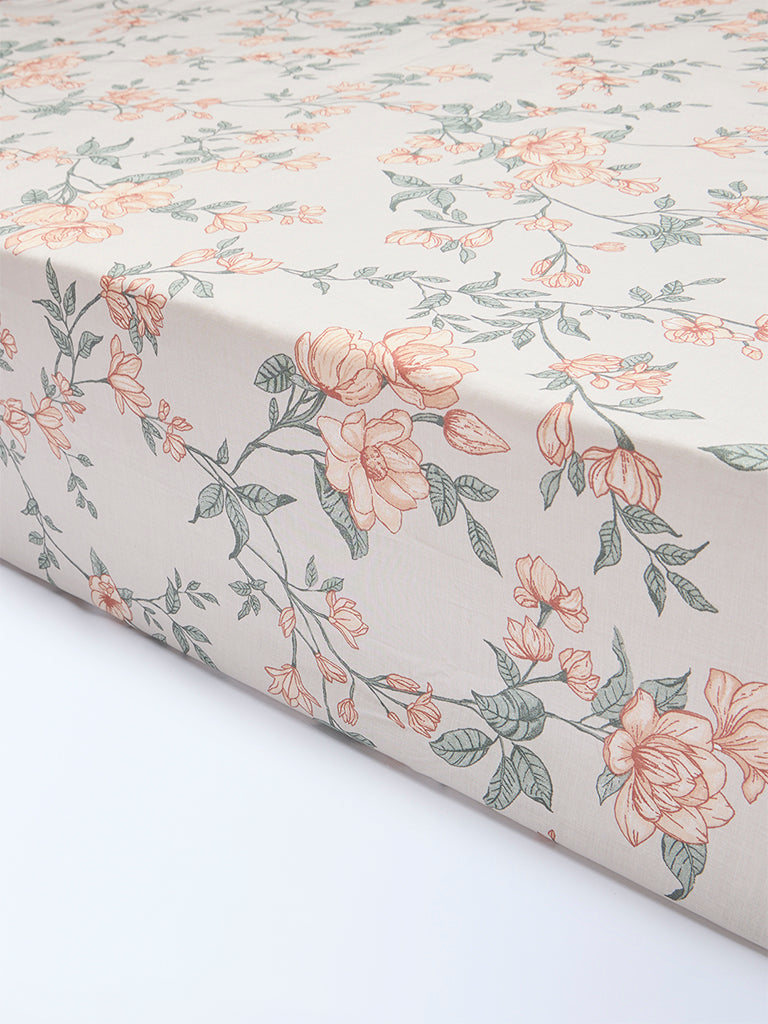 Westside Home Orange Botanical Design King Bed Sheet Set - Image 2