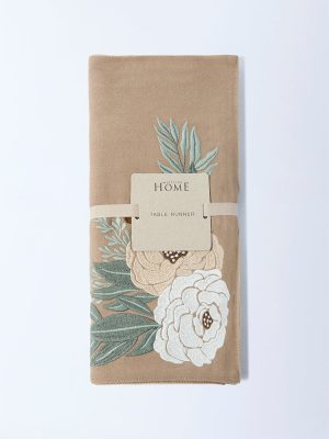 Westside Home Dark Brown Floral Embroidered Table Runner