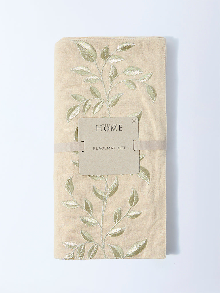 Westside Home Gold Zari Leaf Embroidered Placemat (Set of 4)