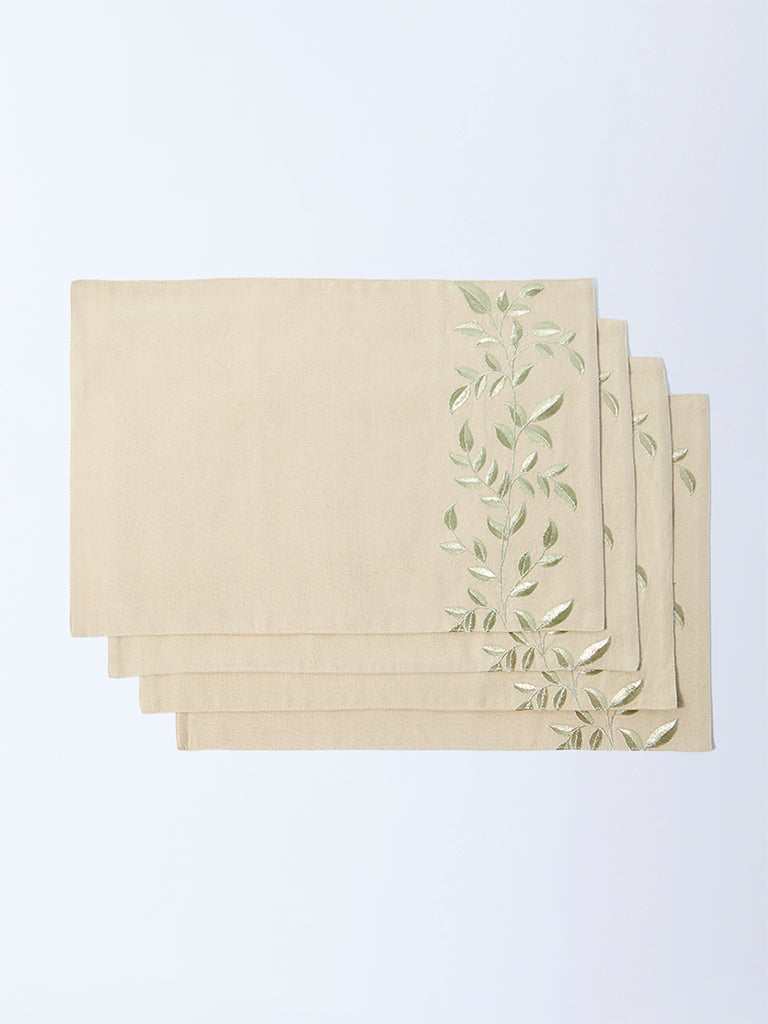 Westside Home Gold Zari Leaf Embroidered Placemat (Set of 4) - Image 2
