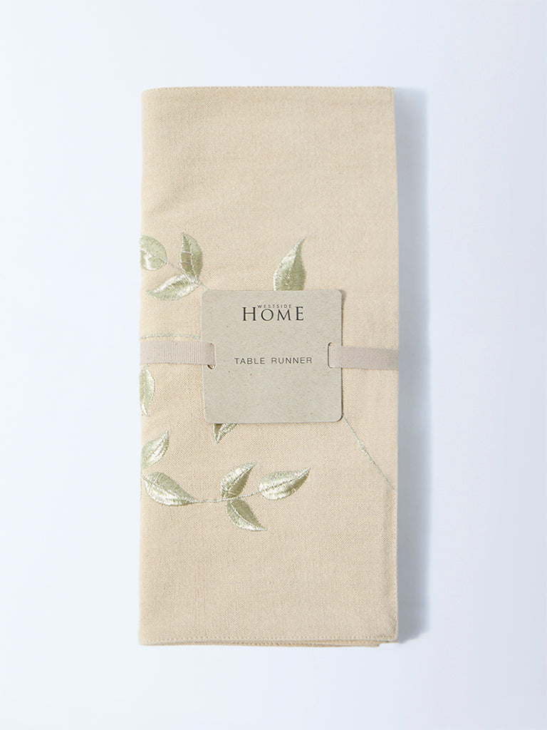 Westside Home Gold Zari Leaf Embroidered Table Runner