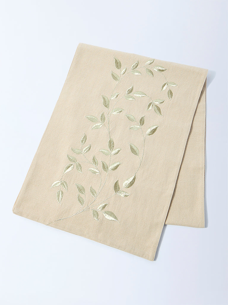 Westside Home Gold Zari Leaf Embroidered Table Runner - Image 2