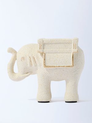 Westside Home Cream Elephant Design Marble Mix Tealight Candle Holder