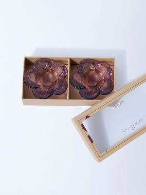 Westside Home Burgundy Floral Tealight Candle Holder (Set of 2) - Festive Season Gift