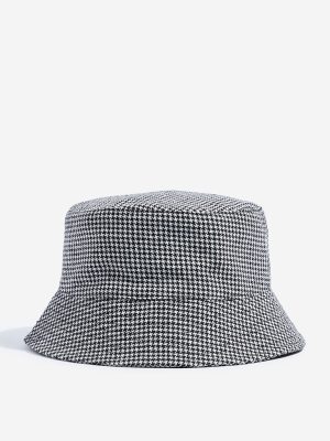 Wunderlove Black Houndstooth Design Bucket Hat